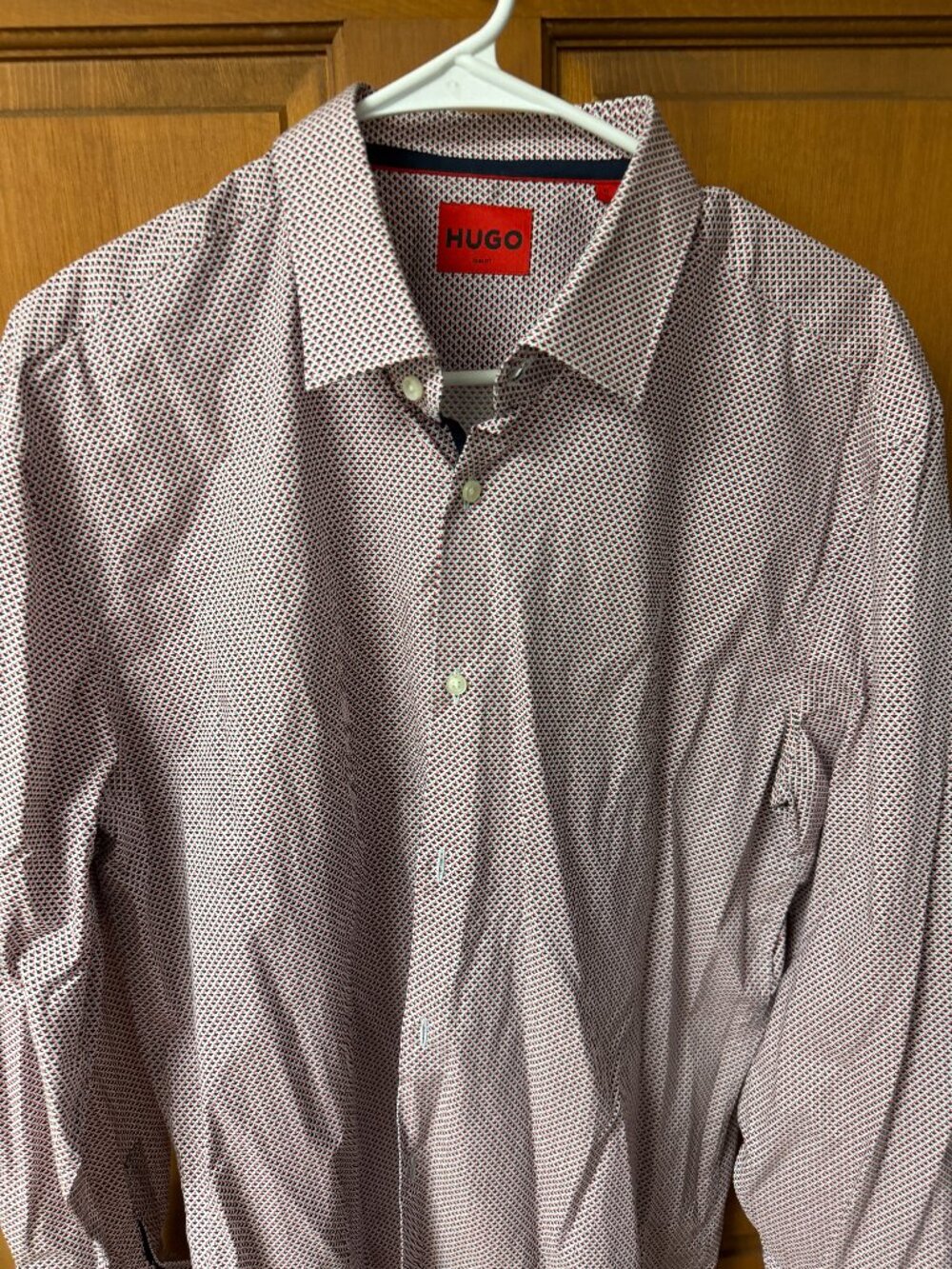 HUGO Men's Navy Blue/White/Red Long Sleeve Shirt-Size 17(43) In Great Shape!